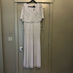 Women’s NWT Adrianna Papell silver beaded flutter sleeve gown